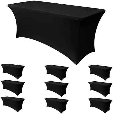 Obstal 6 Pack Stretch Spandex Table Covers for 6 Foot Tables - 6 FT Universal Rectangular Fitted Tablecloth Protector for Wedding, Banquet, Party (Black, 72 Length x 30 Width x 30 Height Inches)