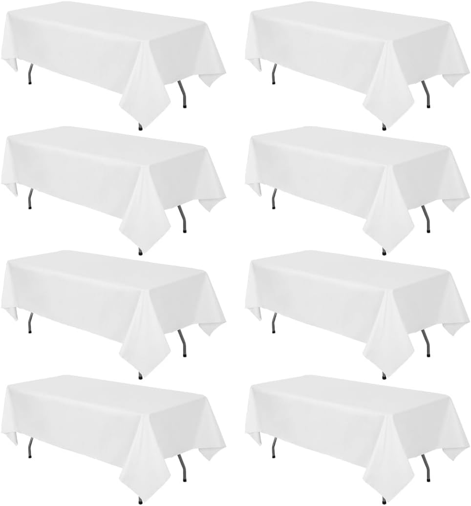 8 Pack Black Tablecloth 60 x 102 Inch Polyester Table Cloth for 6 Foot Rectangle Tables, Wrinkle Resistant Washable Decorative Fabric Table Covers for Wedding Party Banquet Buffet and Camping