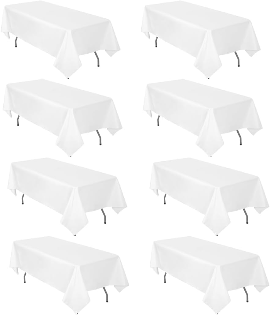 8 Pack Black Tablecloth 60 x 102 Inch Polyester Table Cloth for 6 Foot Rectangle Tables, Wrinkle Resistant Washable Decorative Fabric Table Covers for Wedding Party Banquet Buffet and Camping