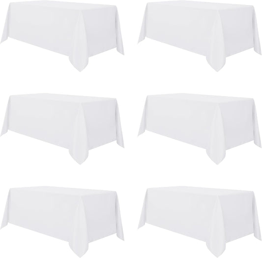 sancua 6 Pack White Tablecloth 90 x 156 Inch - Rectangle Table Cloth for 8 Feet Tables Stain and Wrinkle Resistant Washable Polyester Table Cover for Dining Wedding Banquet Party Buffet Restaurant