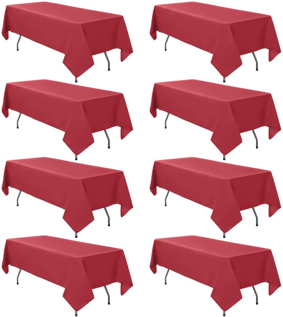 8 Pack Black Tablecloth 60 x 102 Inch Polyester Table Cloth for 6 Foot Rectangle Tables, Wrinkle Resistant Washable Decorative Fabric Table Covers for Wedding Party Banquet Buffet and Camping
