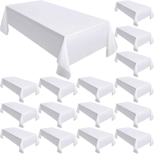 Moukeren 18 Pack Rectangle Tablecloths 58 x 102 Inch Table Cloth Reusable Washable Polyester Table Clothes Bulk for 6 ft Tables for Wedding, Party, Restaurant (White)