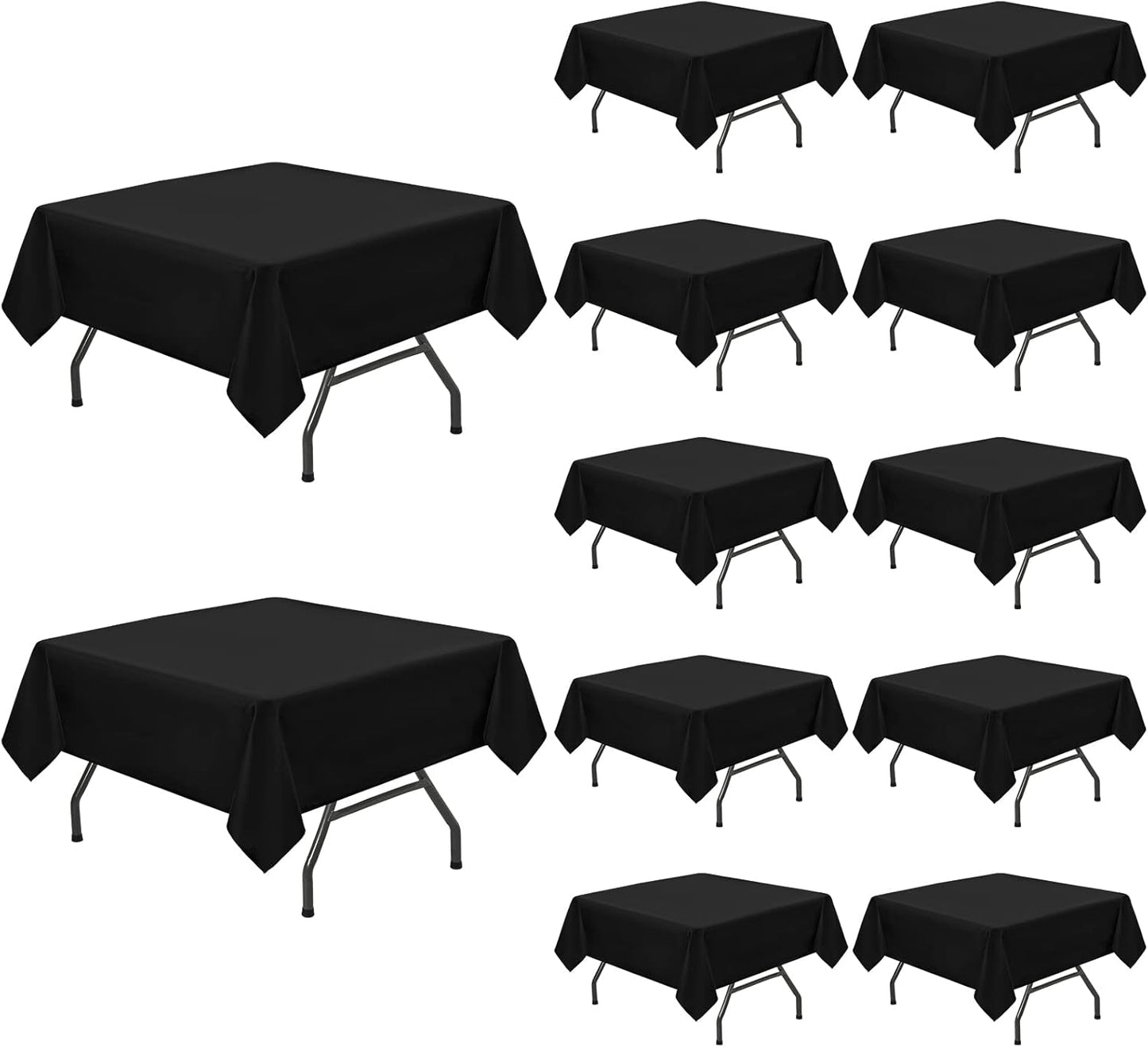 Pesonlook 12 Packs Square Tablecloth, 52×52 Inch Polyester Washable Square Polyester Table Cover for Tables/Buffet/Wedding/Party/Restaurant(Black)