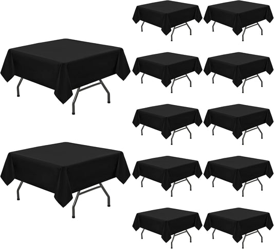 Pesonlook 12 Packs Square Tablecloth, 52×52 Inch Polyester Washable Square Polyester Table Cover for Tables/Buffet/Wedding/Party/Restaurant(Black)
