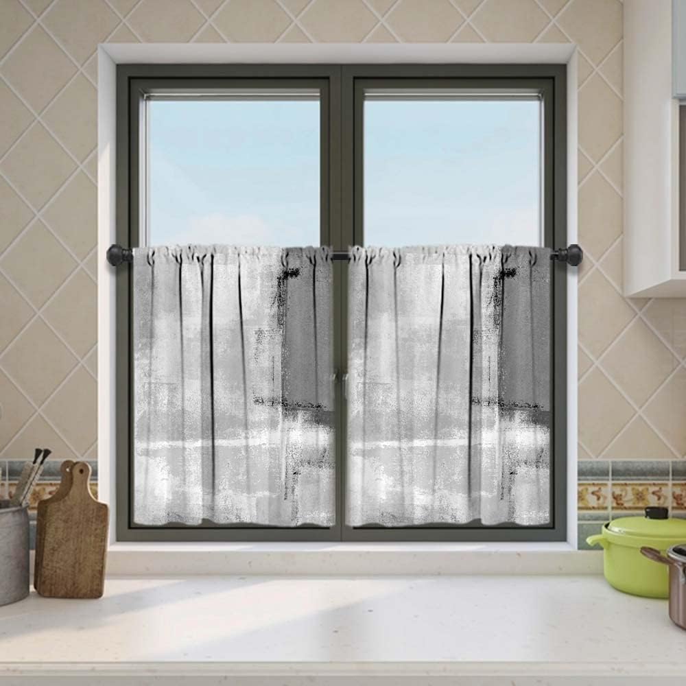 MCALK Brown Blackout Kitchen Curtains Tiers and Valances Set 3 Piece for Windows Beige Kitchen Window Curtains Set,Modern Abstract Art Valances for Living Room(36" Tiers Set)