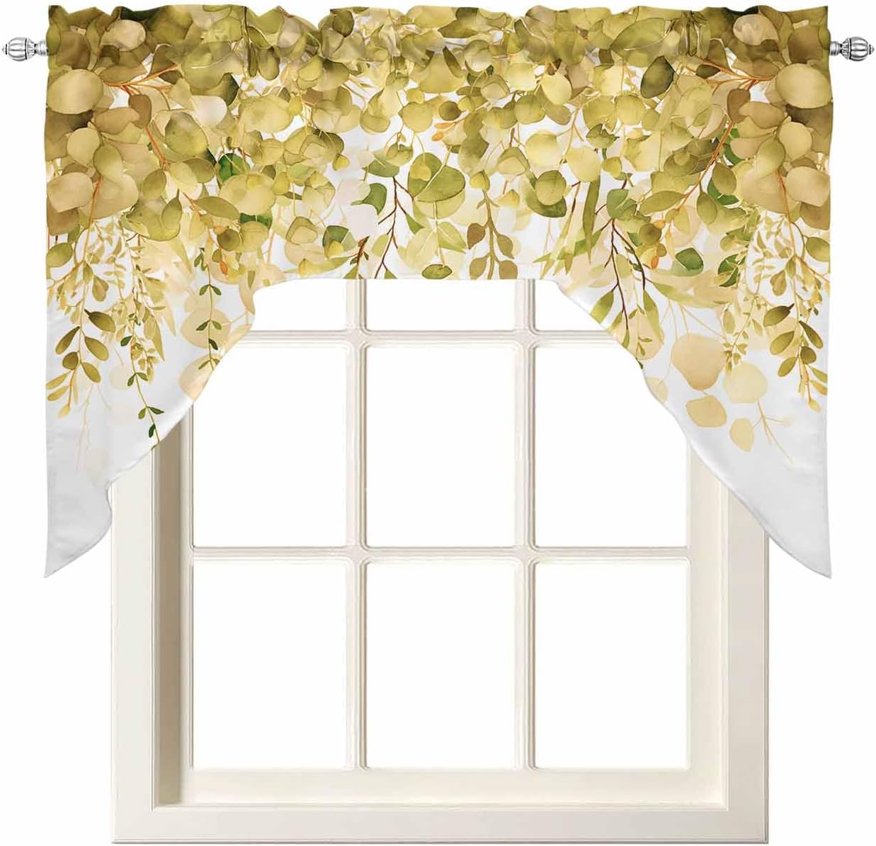 Spring Botanical Swag Curtains Valance and Tier Set, Purple Eucalyptus Leaves Rod Pocket Curtain Drapes for Bedroom Bathroom Over Sink Kitchen Curtains 3 Piece Set Swag Valances and 24 inches Tiers