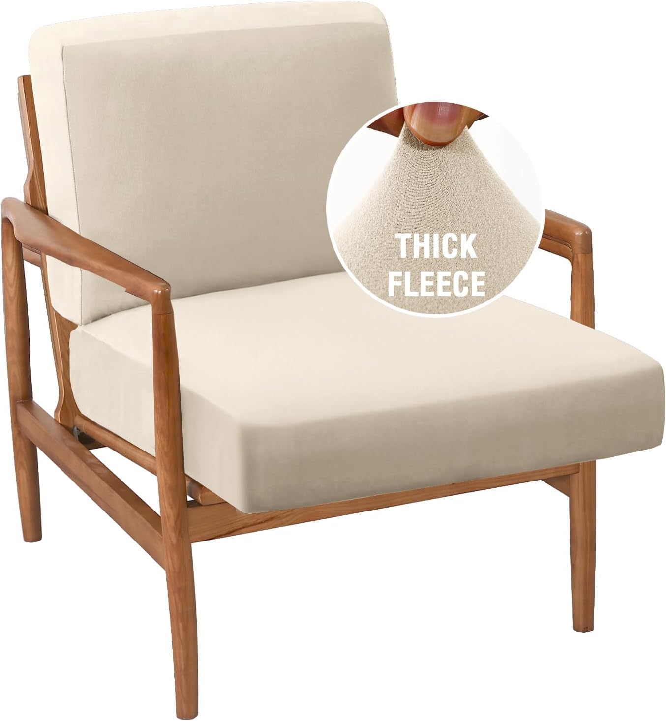 H.VERSAILTEX Fleece Chair Cover Stretch Cushion Covers for Couches and Sofas 2 Piece Thick Soft Accent Chair Cover for Mid-Century Modern Chair (Seat Cushion Cover Plus Back Cushion Cover, Camel)