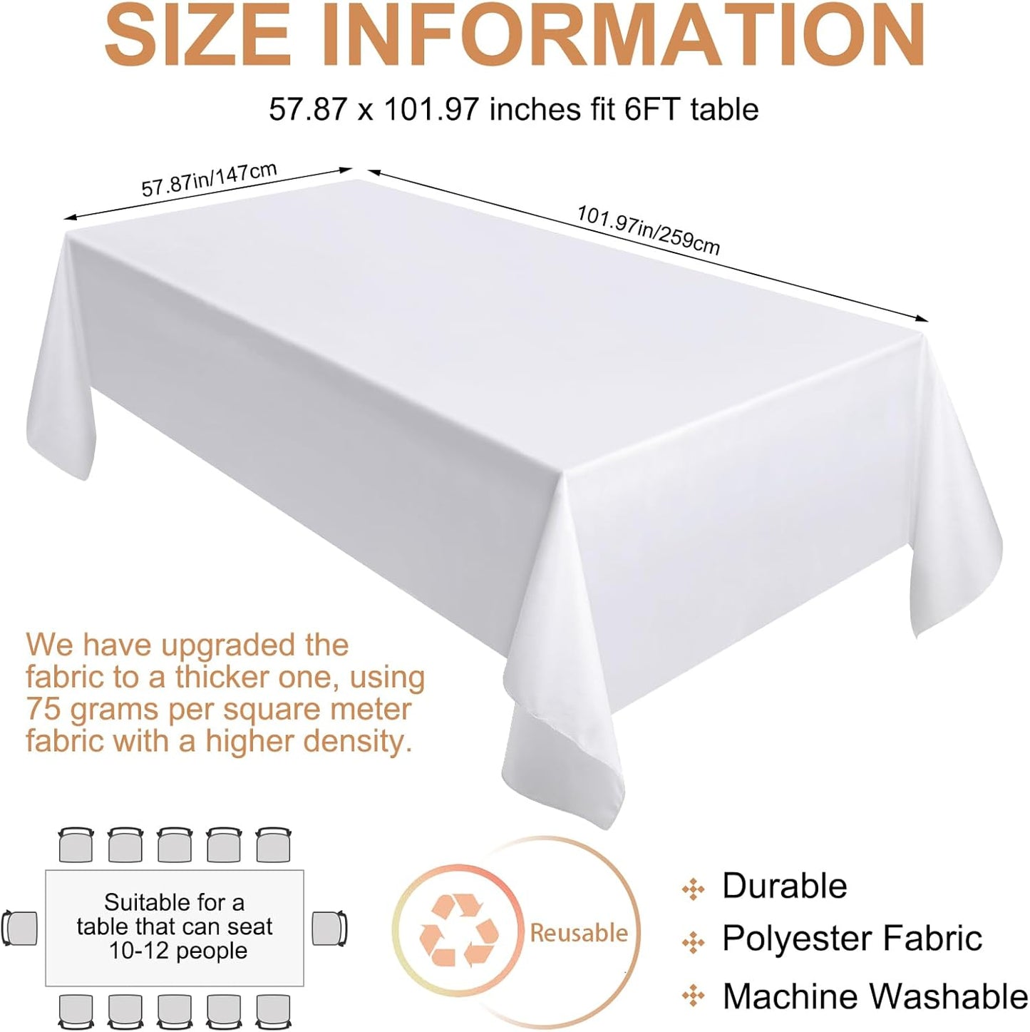 Moukeren 18 Pack Rectangle Tablecloths 58 x 102 Inch Table Cloth Reusable Washable Polyester Table Clothes Bulk for 6 ft Tables for Wedding, Party, Restaurant (White)