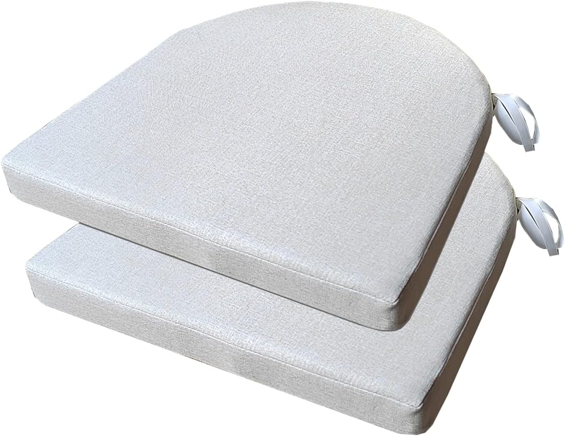 18x18 Inch Chair Pads for Dining Chairs Set of 2 with Ties Non Slip Washable Seat Cushion with Zipper Indoor Round Back Chair Cushions for Kitchen, Khaki