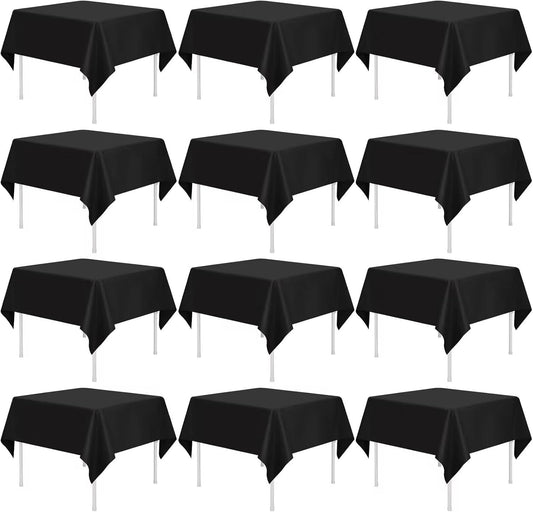 12 Pack Black Square Tablecloths 52 x 52 Inch, Table Cloth for Square Table, Stain and Wrinkle Resistant Washable Fabric Table Cloth, Polyester Tablecloth for Restaurant Banquet Party