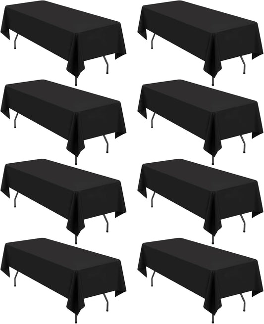 8 Pack Polyester Rectangle Tablecloth 60 x 126 Inch, Black Tablecloth Rectangle for 8 Ft Tables, Stain and Wrinkle Resistant Washable Table Cover for Kitchen Wedding Banquet Restaurant Party