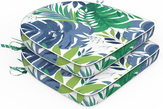 Set of 2 Outdoor Chair Cushions 19"x19"x2",Water Repellent Patio Seat Cushion with Ties and Removable Covers,Dining Chair Cushions for Indoor Kitchen and Patio Furniture,Islamorada Blue Green