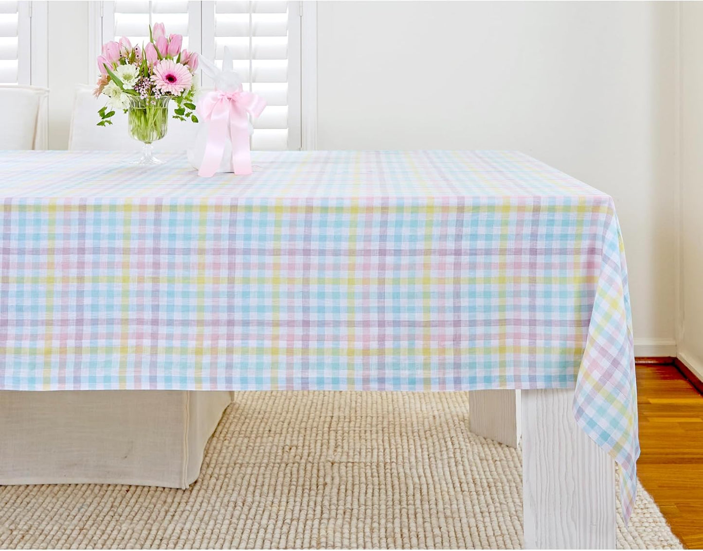 Solino Home Linen Tablecloth 60 x 108 Inch - 100% Pure Linen Gingham Checkered Natural Tablecloth for Rectangular Tables - Machine Washable Table Cloth for Fall, Autumn, Thanksgiving