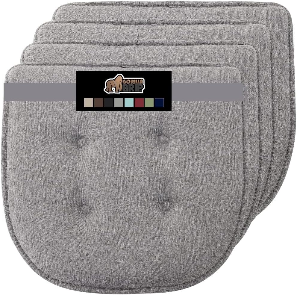 GORILLA GRIP Slip Resistant Chair Cushions, No Ties Required, Memory Foam Pads for Dining Room, Kitchen Table, Office, Rocking Chairs, Plush Seat Cover Cushion Pad, Home Decor, Set of 4, 16x16, Gray