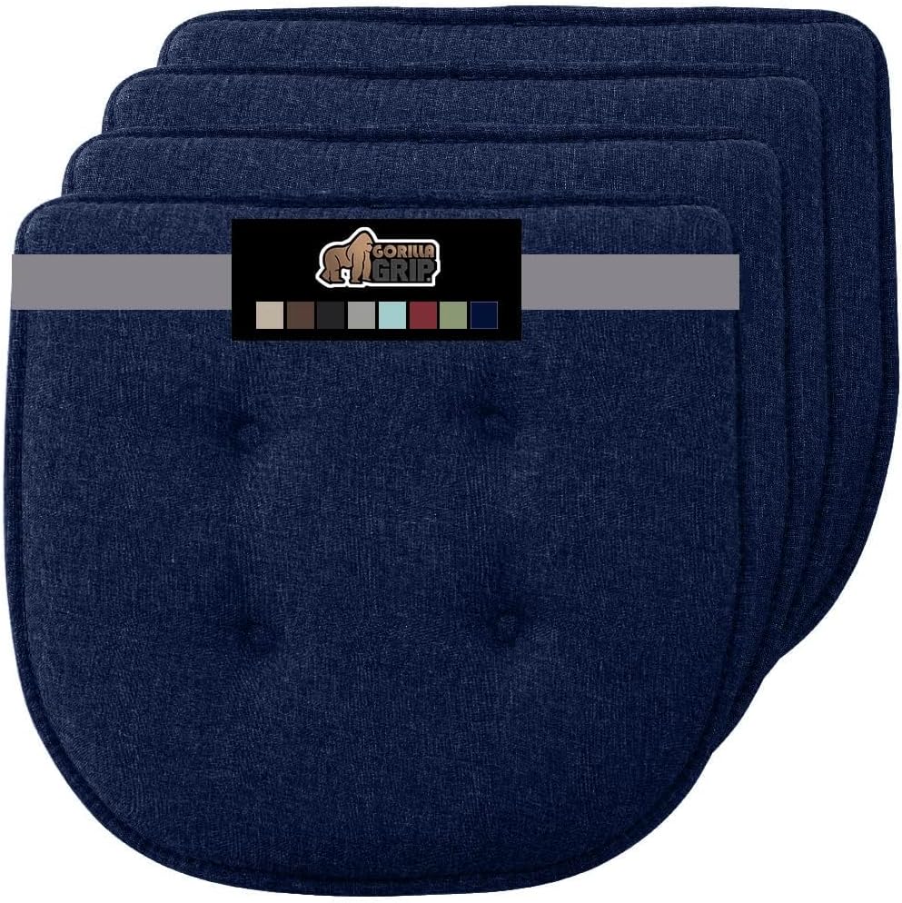 GORILLA GRIP Slip Resistant Chair Cushions, No Ties Required, Memory Foam Pads for Dining Room, Kitchen Table, Office, Rocking Chairs, Plush Seat Cover Cushion Pad, Home Decor, Set of 4, 16x16, Gray