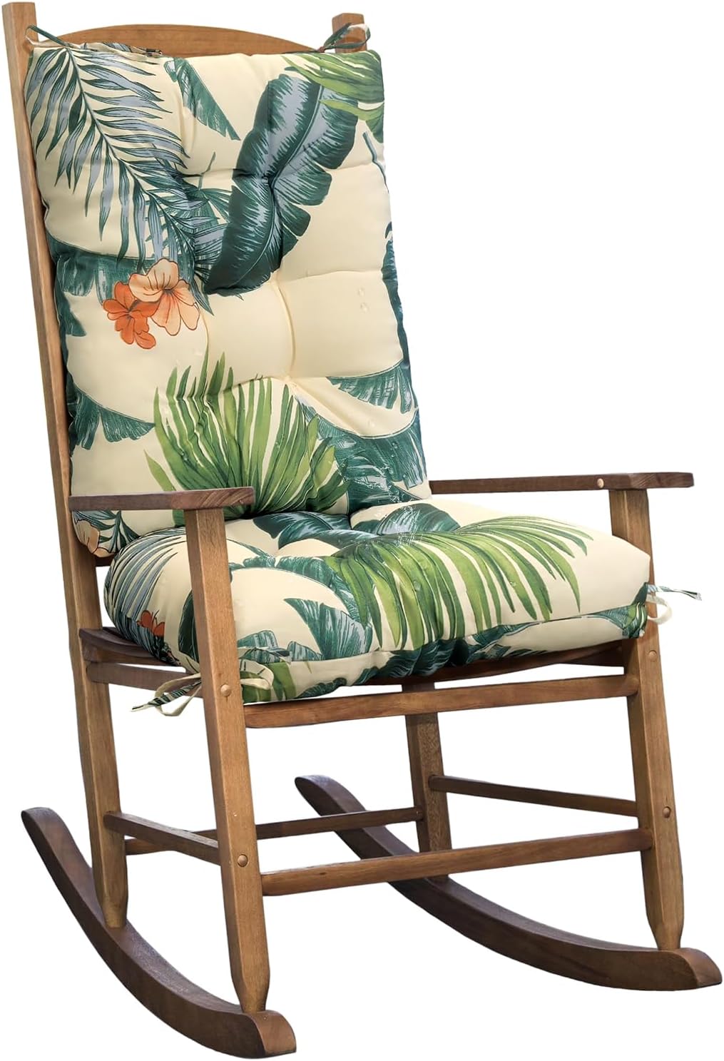 Waterproof Indoor Outdoor Rocking Chair Cushion Floral Patio Chair Pad Soft Seat Cushion for Porch Patio Bedroom Orange Grey
