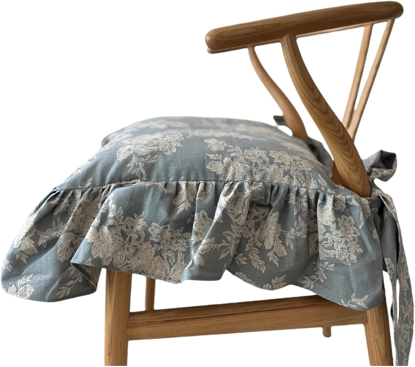 Korean Made Chair Pad Slipcover 17.5'x17.5' Chair Cushion Cover Ties with Ruffle Farmhouse Decor Covers Only, Gift for Mom (Solid White)
