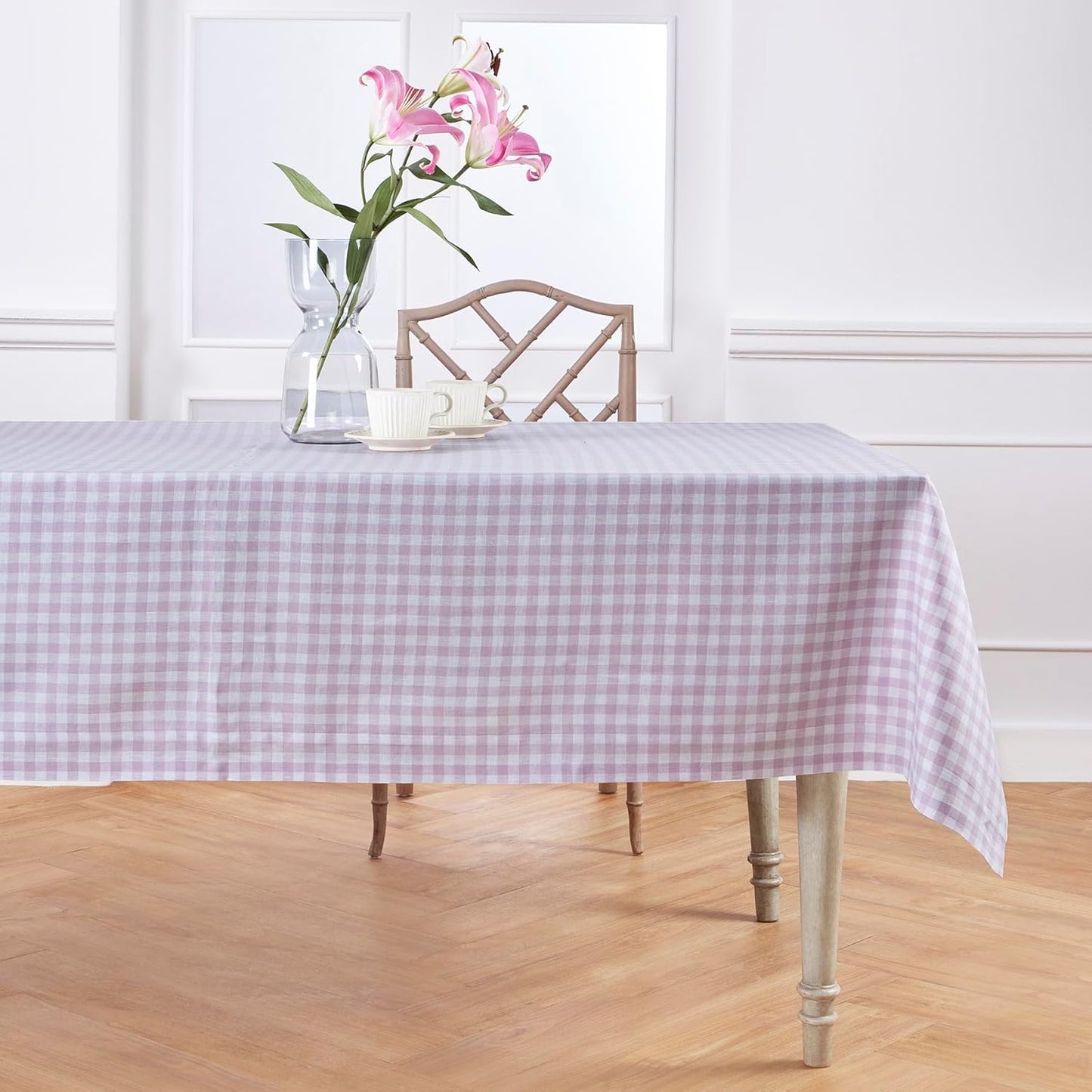 Solino Home Linen Tablecloth 60 x 108 Inch - 100% Pure Linen Gingham Checkered Natural Tablecloth for Rectangular Tables - Machine Washable Table Cloth for Fall, Autumn, Thanksgiving