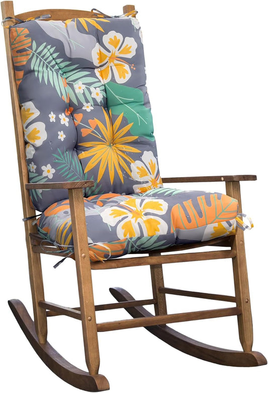 Waterproof Indoor Outdoor Rocking Chair Cushion Floral Patio Chair Pad Soft Seat Cushion for Porch Patio Bedroom Orange Grey