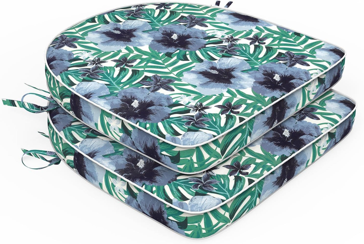 Set of 2 Outdoor Chair Cushions 19"x19"x2",Water Repellent Patio Seat Cushion with Ties and Removable Covers,Dining Chair Cushions for Indoor Kitchen and Patio Furniture,Islamorada Blue Green