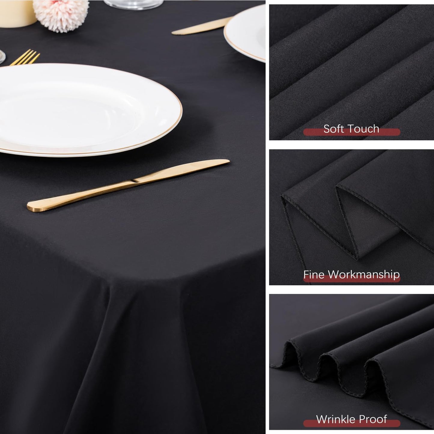 8 Pack Black Tablecloth 60 x 102 Inch Polyester Table Cloth for 6 Foot Rectangle Tables, Wrinkle Resistant Washable Decorative Fabric Table Covers for Wedding Party Banquet Buffet and Camping