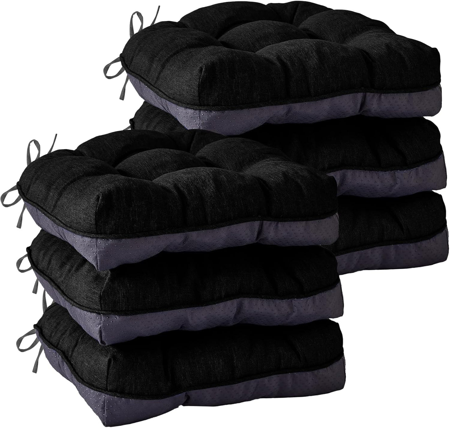Chair Cushions for Dining Chairs, Seat Cushions for Kitchen Chairs, Indoor Seat Cushions with Ties, Tufted Foam Chair Pads, Non Slip Chair Cushions Set of 4, 15.5" x 15.5" x 4", Navy Blue