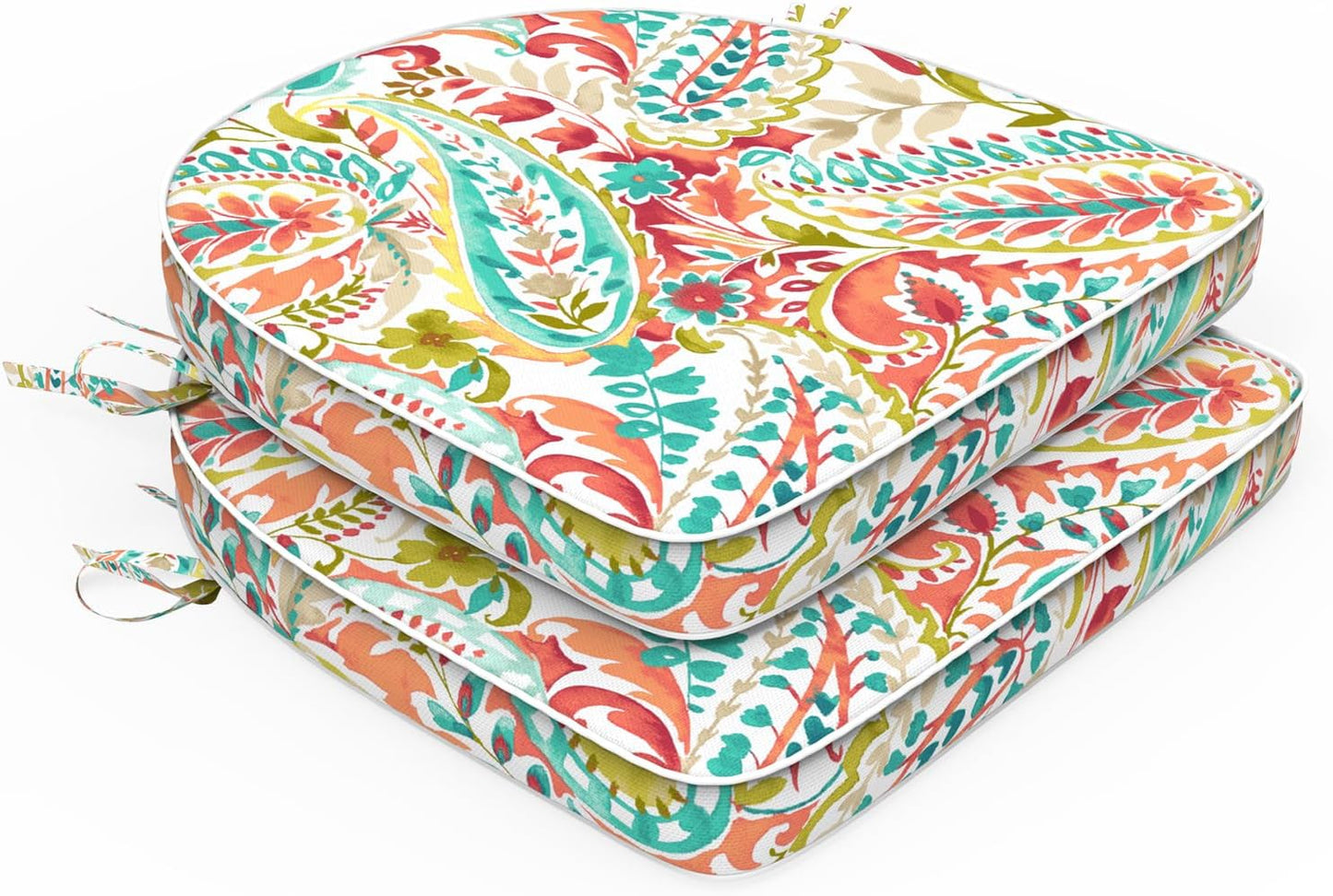 Set of 2 Outdoor Chair Cushions 19"x19"x2",Water Repellent Patio Seat Cushion with Ties and Removable Covers,Dining Chair Cushions for Indoor Kitchen and Patio Furniture,Islamorada Blue Green