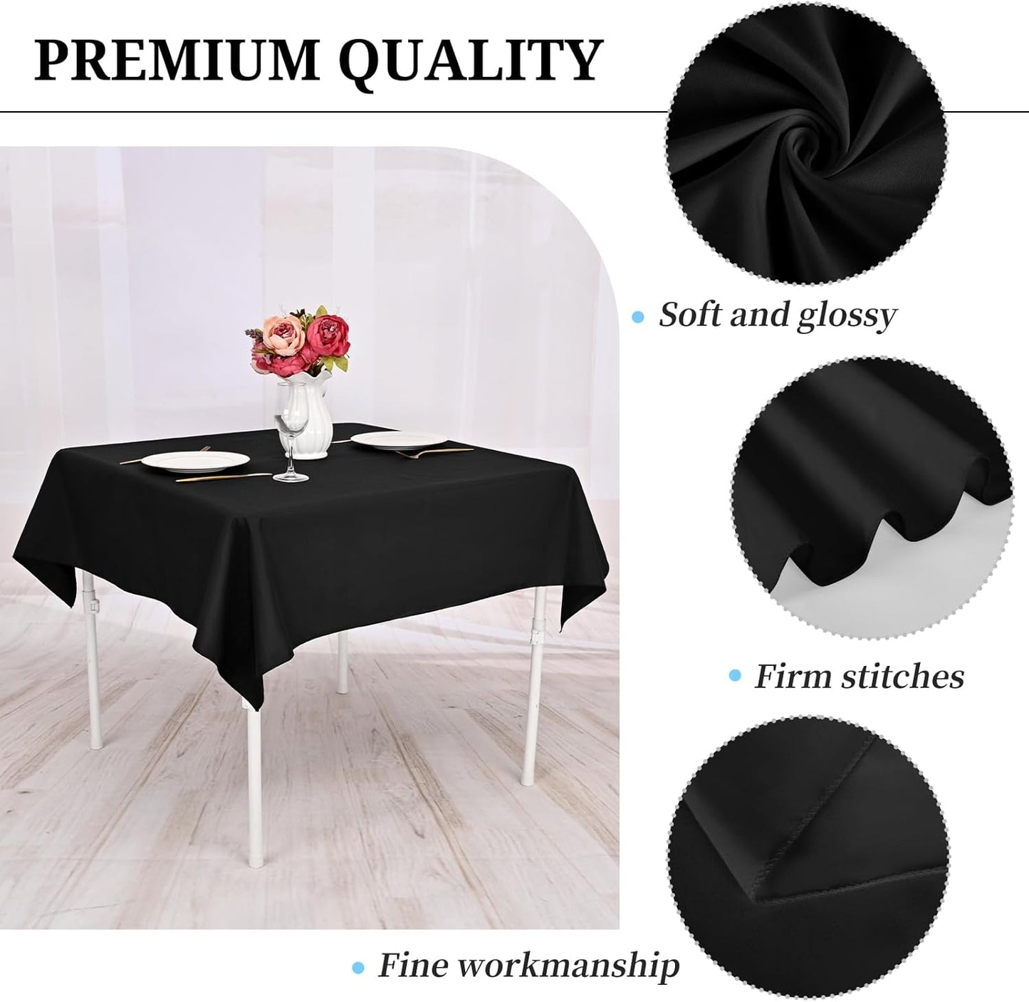 12 Pack Black Square Tablecloths 52 x 52 Inch, Table Cloth for Square Table, Stain and Wrinkle Resistant Washable Fabric Table Cloth, Polyester Tablecloth for Restaurant Banquet Party