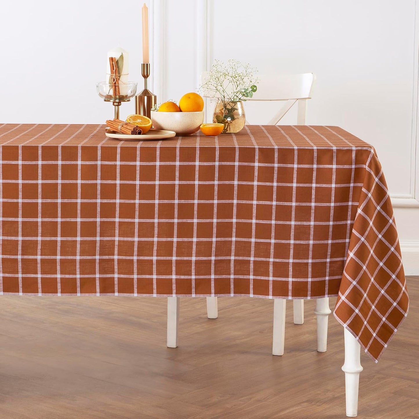 Solino Home Plaid Linen Tablecloth 60 x 108 Inch - 100% Pure Linen Orange Plaid Table Cloth for Rectangle Tables - Machine Washable Tablecloth for Fall, Autumn, Halloween, Thanksgiving