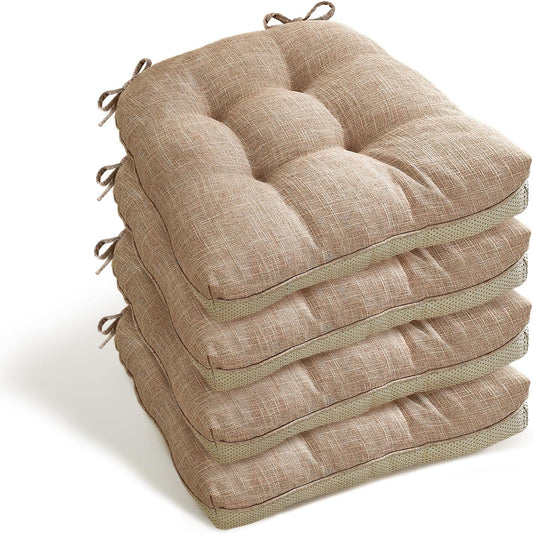 Chair Cushions for Dining Chairs 4 Pack, Indoor Kitchen Seat Cushions U Shape Non-Slip Chair Pads with Ties for Dining Room, Office 17.7" x 16.5" x 3.9" Wood Color