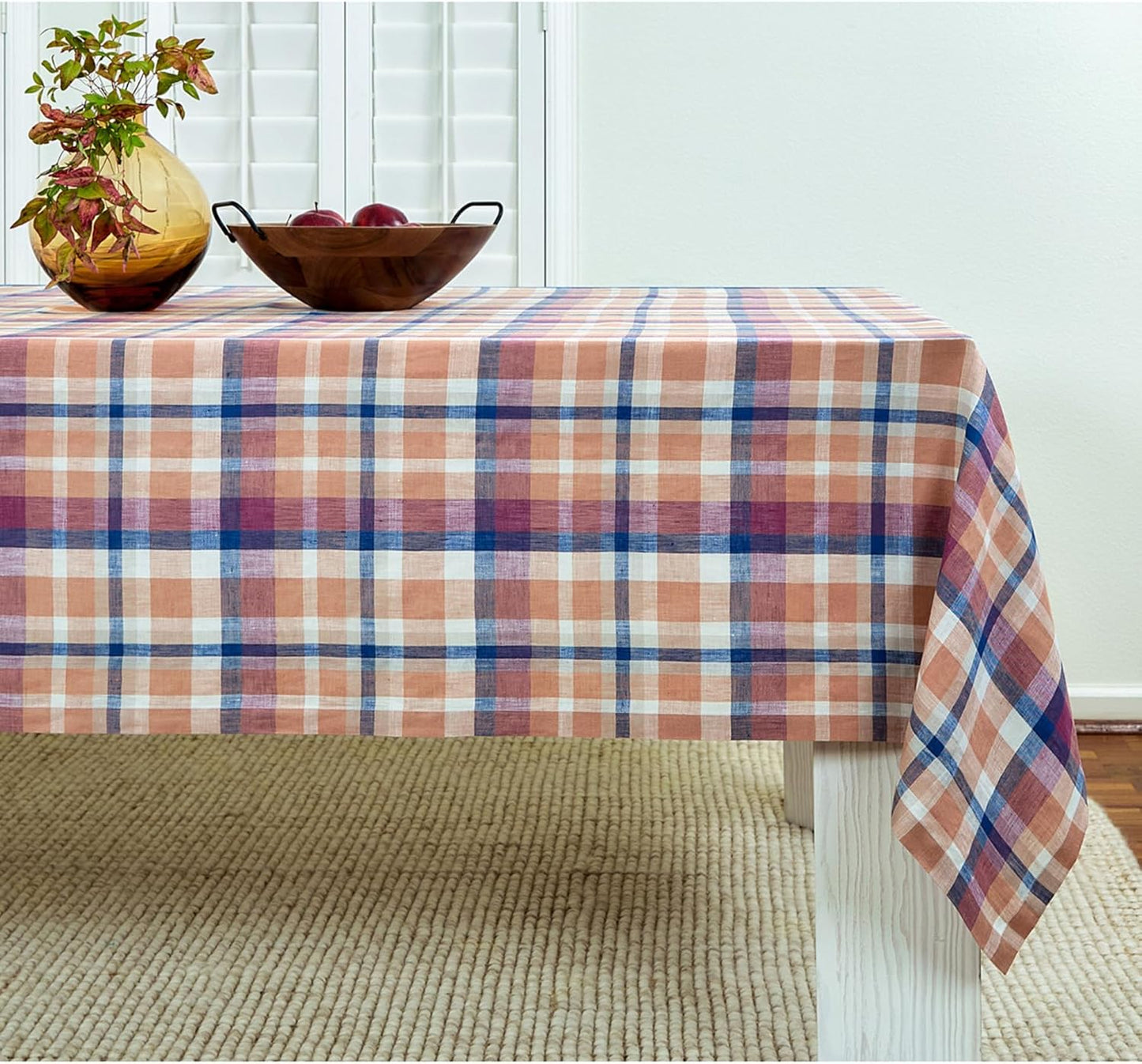 Solino Home Plaid Linen Tablecloth 60 x 108 Inch - 100% Pure Linen Orange Plaid Table Cloth for Rectangle Tables - Machine Washable Tablecloth for Fall, Autumn, Halloween, Thanksgiving