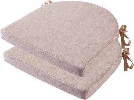 18x18 Inch Chair Pads for Dining Chairs Set of 2 with Ties Non Slip Washable Seat Cushion with Zipper Indoor Round Back Chair Cushions for Kitchen, Khaki