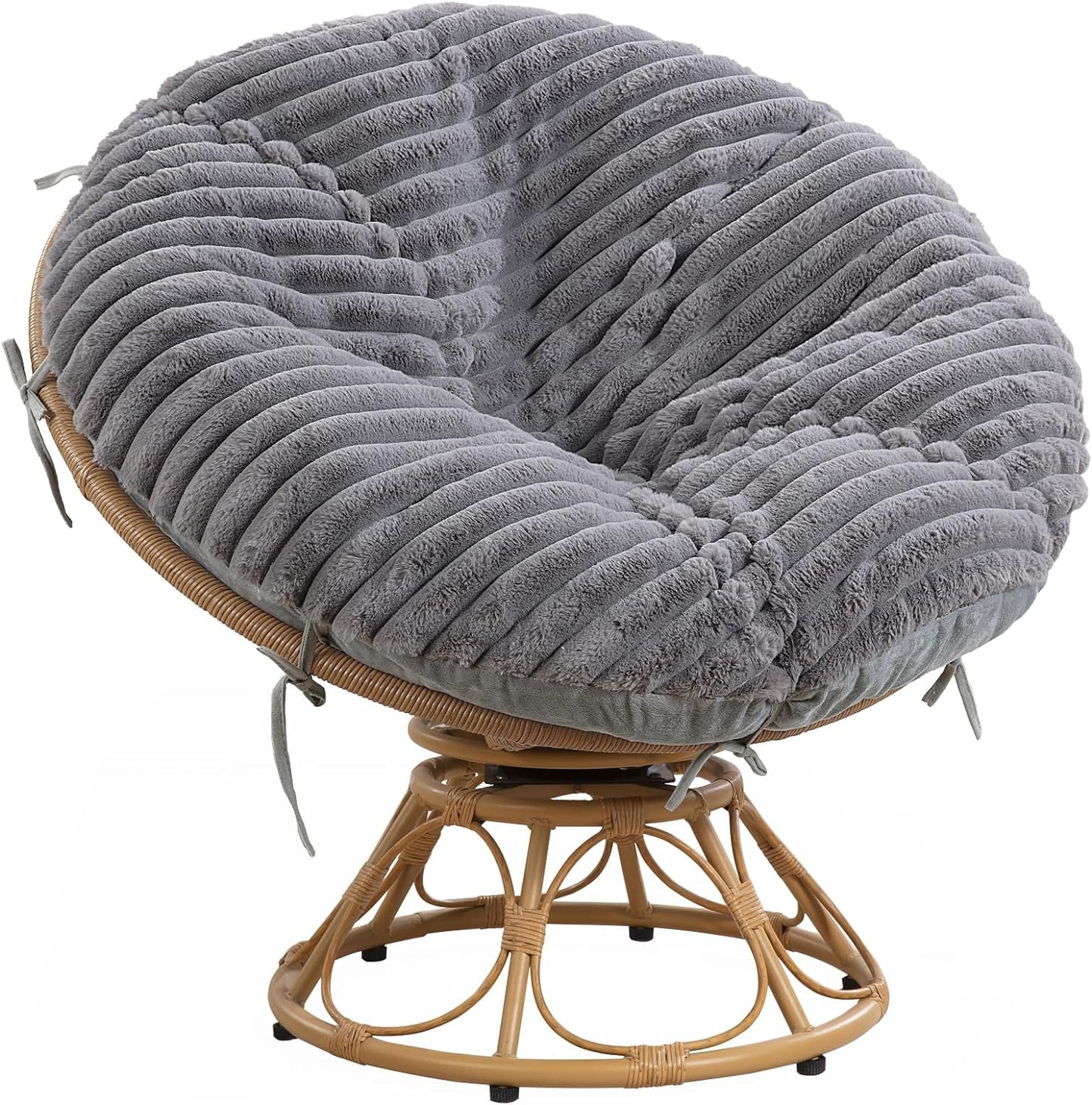 HOMBYS Fluffy Shaggy Cover for Papasan Chair Cushion, Plush Faux Fur Slipcover ONLY, (Without Cushion) Removable Soft Papasan Cushion Covers with 8 Ties, (Khaki, 55"x55")