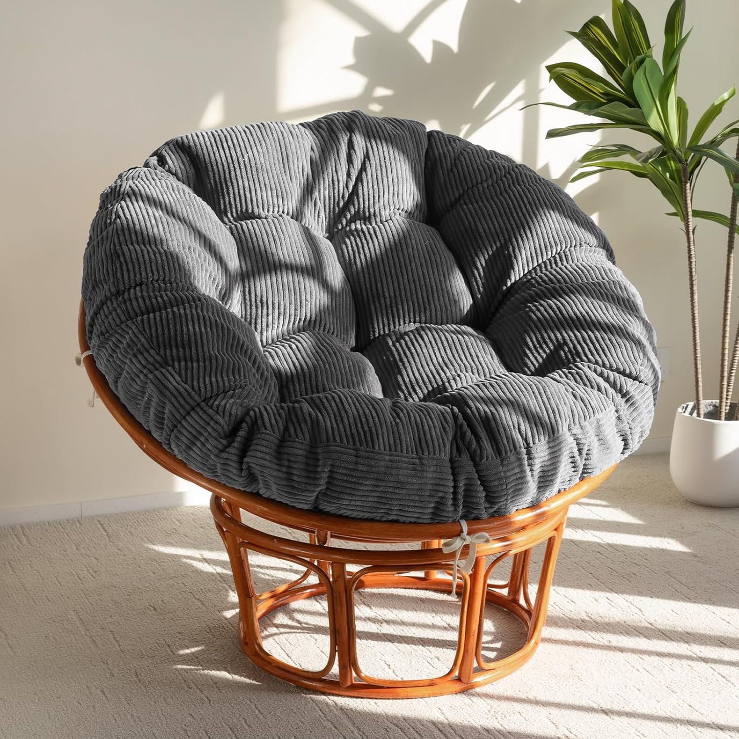 HIGOGOGO Papasan Chair Cushion with Corduroy Cover (Without Chair), 48 x 48 Inch Supportive Cushion, Overstuffed Chair Cushion,Beige