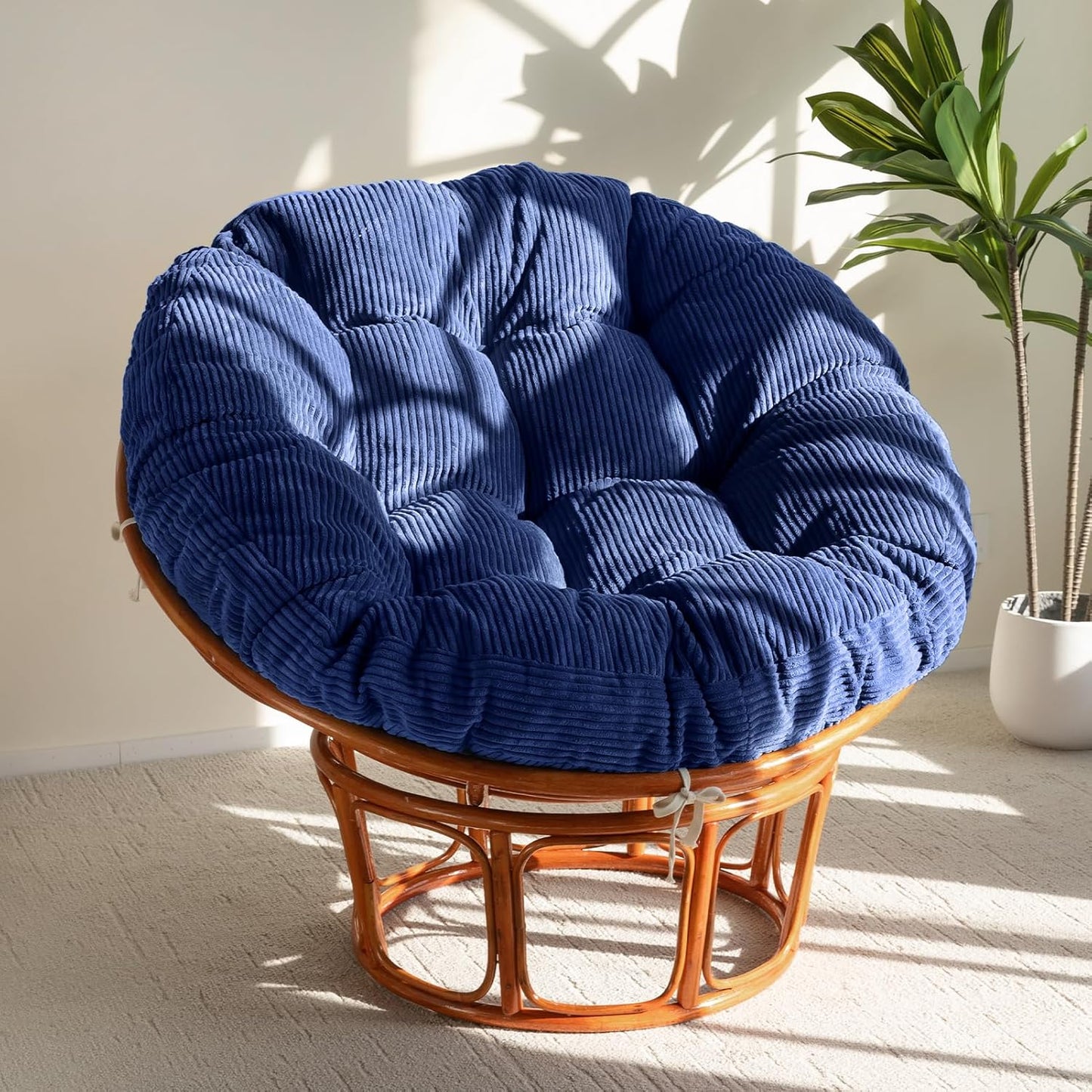 HIGOGOGO Papasan Chair Cushion with Corduroy Cover (Without Chair), 48 x 48 Inch Supportive Cushion, Overstuffed Chair Cushion,Beige