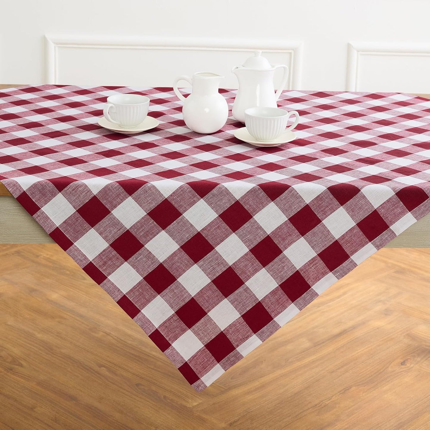 Solino Home Linen Buffalo Plaid Tablecloth 60 x 90 Inch - 100% Pure Linen Natural and White Checkered Table Cloth for Rectangle Tables - Machine Washable Tablecloth for Fall, Autumn, Thanksgiving