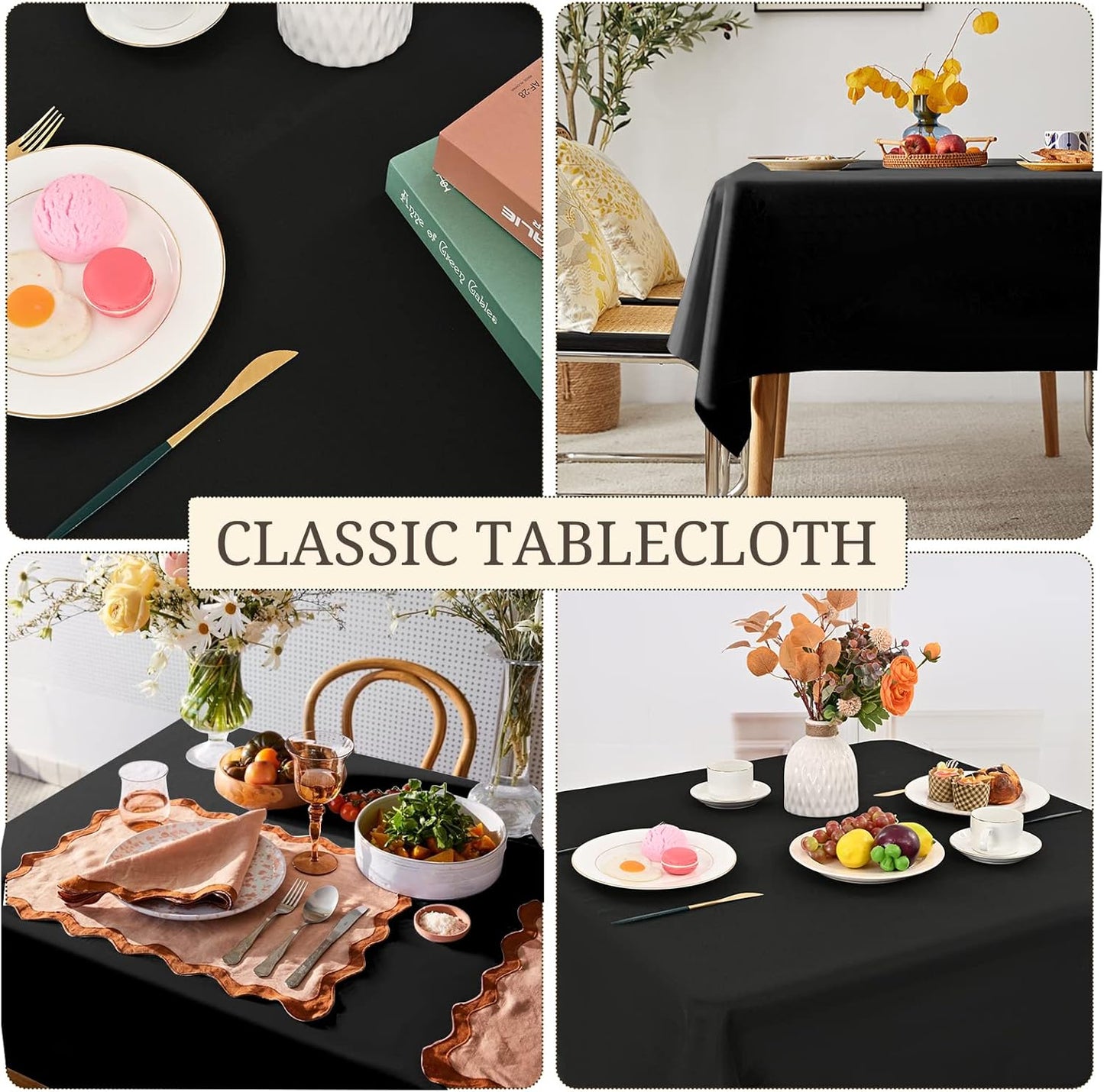 Pesonlook 12 Packs Square Tablecloth, 52×52 Inch Polyester Washable Square Polyester Table Cover for Tables/Buffet/Wedding/Party/Restaurant(Black)