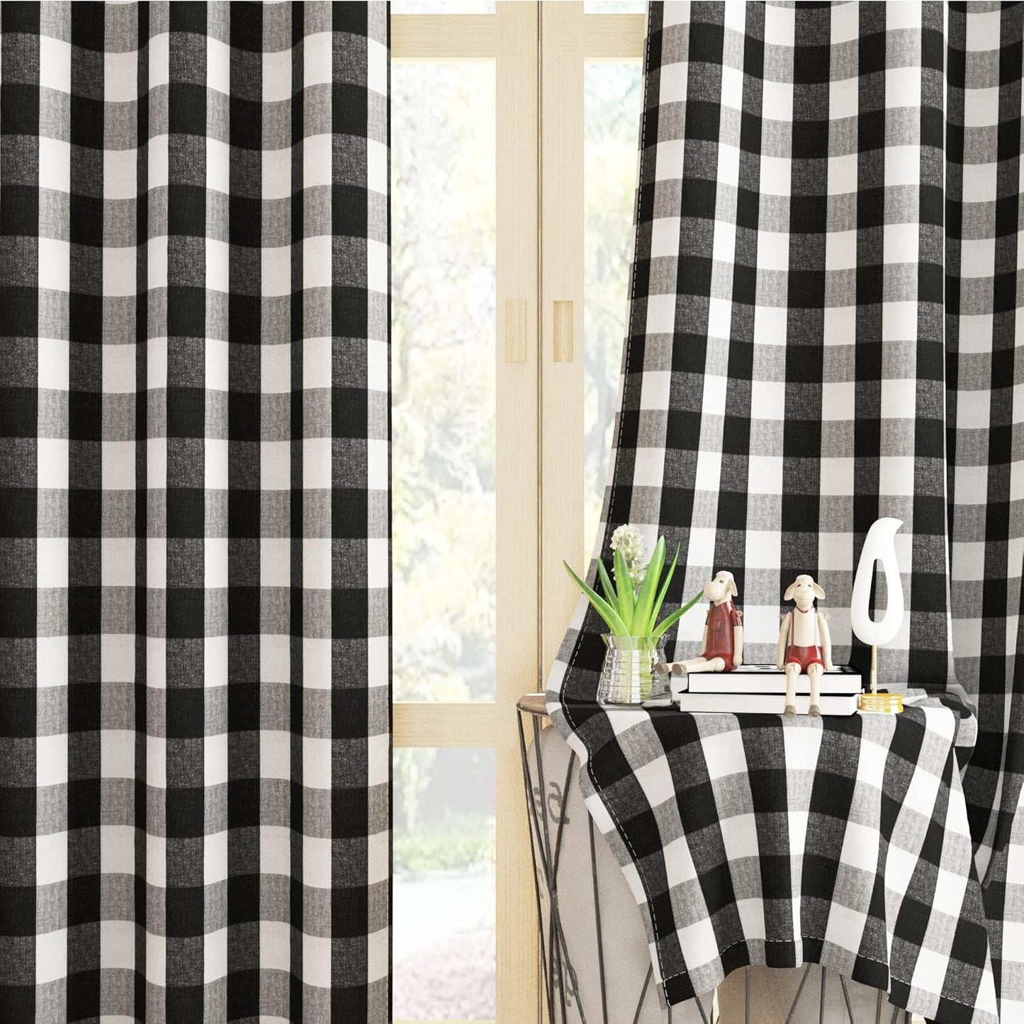 UPOPO Buffalo Check Window Curtains 63 inches Long Living Room Bedroom Cotton Plaid Gingham Farmhouse Rustic Decor Curtains 2 Panels Rod Pocket Kitchen Basement Curtain Panels Navy Blue White 52"x63"