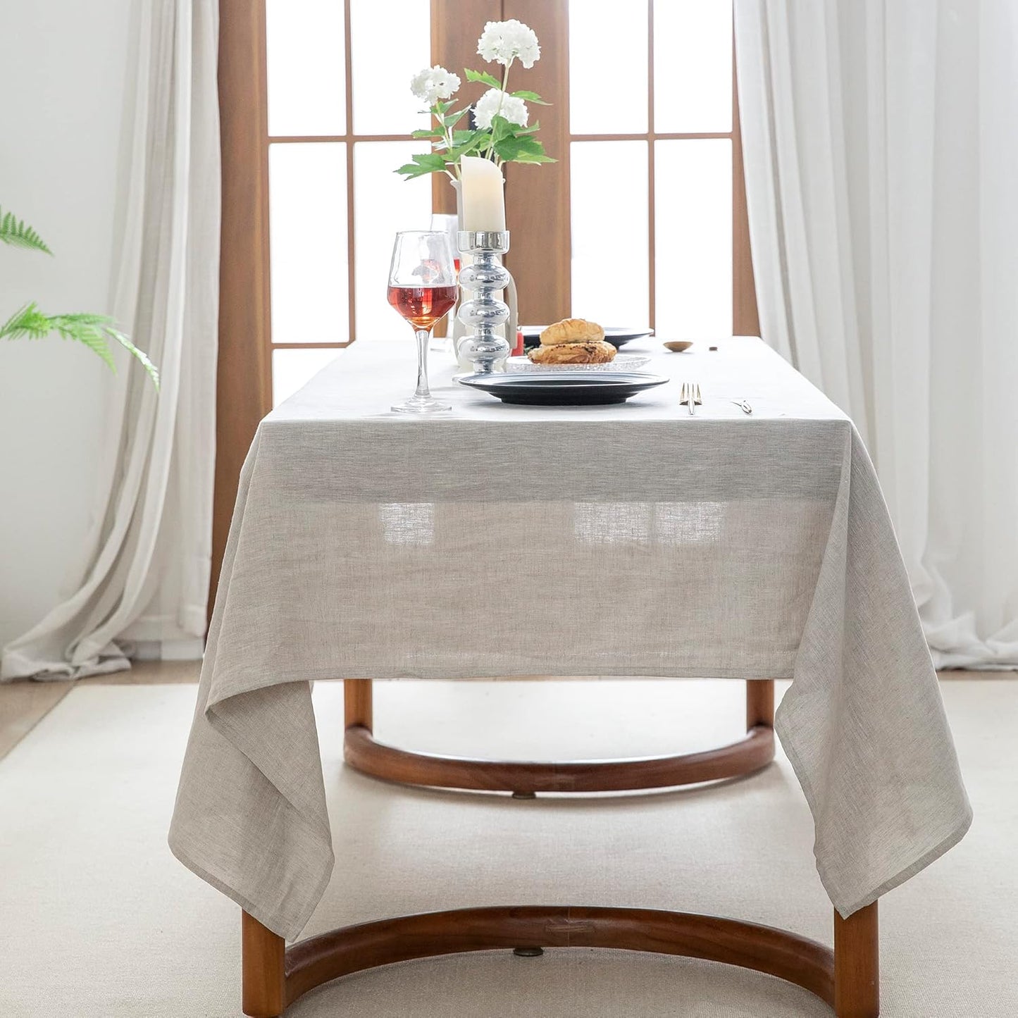 EVERLY 100% Pure Linen Rectangle Tablecloth 84Lx60W Inches for Dining,Weddings and Restaurants,Decorative Halloween,Thanksgiving,Christmas Table Cloth Machine Washable Tablecloths-Natural Linen