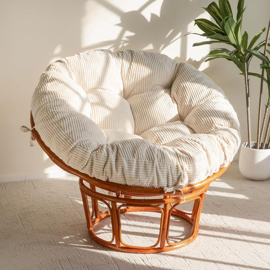 HIGOGOGO Papasan Chair Cushion with Corduroy Cover (Without Chair), 48 x 48 Inch Supportive Cushion, Overstuffed Chair Cushion,Beige