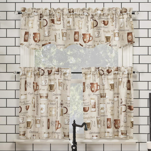 No. 918 Bristol Coffee Shop Semi-Sheer Rod Pocket Kitchen Curtain Valance and Tiers Set, 54" x 36", Ivory Off-White