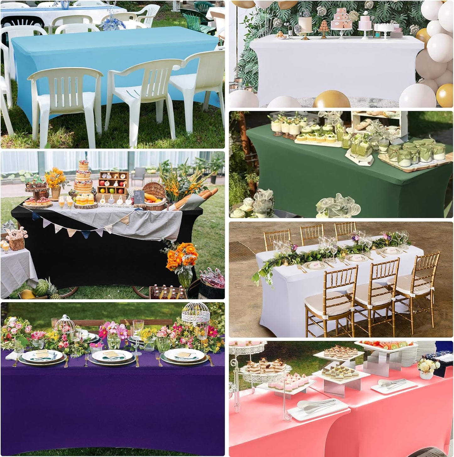 Obstal 6 Pack Stretch Spandex Table Covers for 6 Foot Tables - 6 FT Universal Rectangular Fitted Tablecloth Protector for Wedding, Banquet, Party (Black, 72 Length x 30 Width x 30 Height Inches)