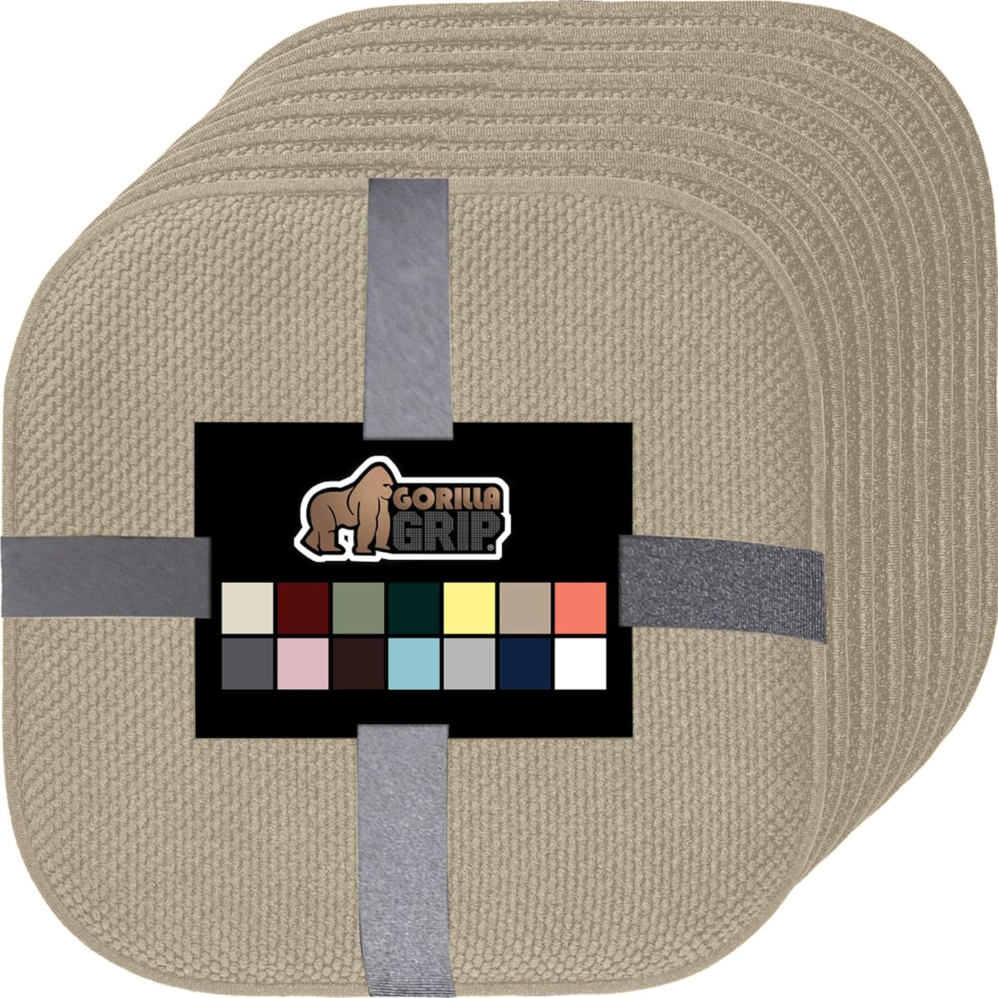 GORILLA GRIP Slip Resistant Chair Cushions, No Ties Required, Memory Foam Pads for Dining Room, Kitchen Table, Office, Rocking Chairs, Plush Seat Cover Cushion Pad, Home Decor, Set of 4, 16x16, Gray