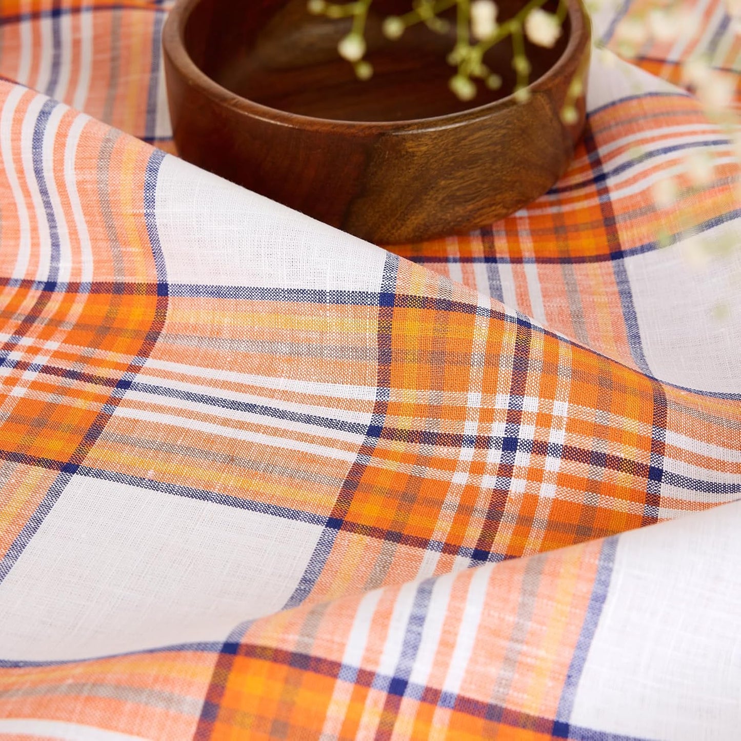 Solino Home Plaid Linen Tablecloth 60 x 108 Inch - 100% Pure Linen Orange Plaid Table Cloth for Rectangle Tables - Machine Washable Tablecloth for Fall, Autumn, Halloween, Thanksgiving