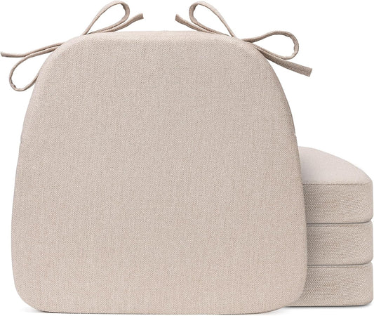 4 Pack 17'' x 16'' Chair Cushions, 2" Thick Dining Chair Pads with Ties and Removable Washable Cover, Seat Cushion for Kitchen Chairs, Indoor Dining Room, Patio Chairs, Beige