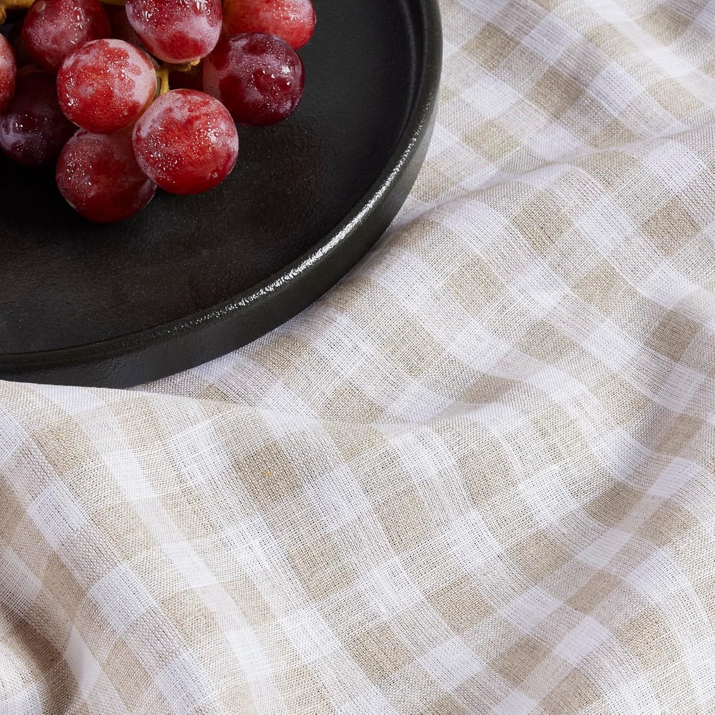 Solino Home Linen Tablecloth 60 x 108 Inch - 100% Pure Linen Gingham Checkered Natural Tablecloth for Rectangular Tables - Machine Washable Table Cloth for Fall, Autumn, Thanksgiving