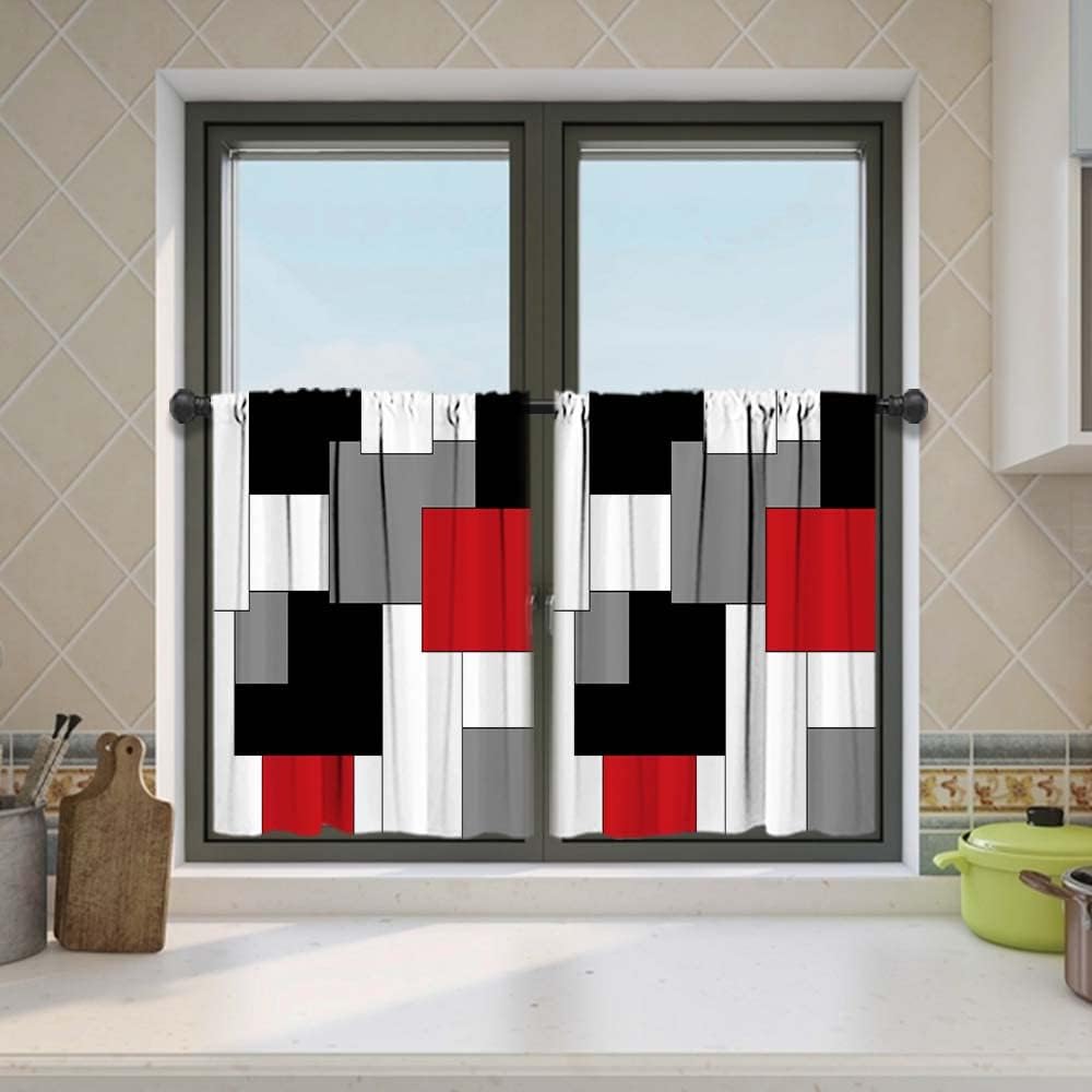 MCALK Brown Blackout Kitchen Curtains Tiers and Valances Set 3 Piece for Windows Beige Kitchen Window Curtains Set,Modern Abstract Art Valances for Living Room(36" Tiers Set)