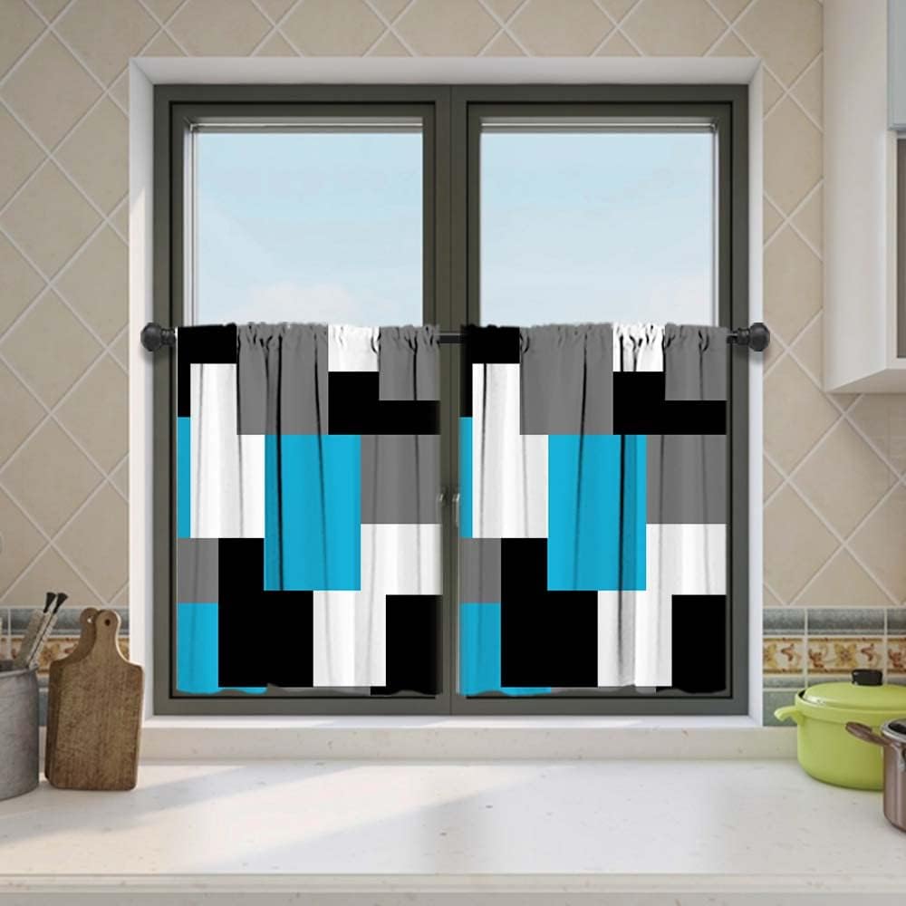 MCALK Brown Blackout Kitchen Curtains Tiers and Valances Set 3 Piece for Windows Beige Kitchen Window Curtains Set,Modern Abstract Art Valances for Living Room(36" Tiers Set)