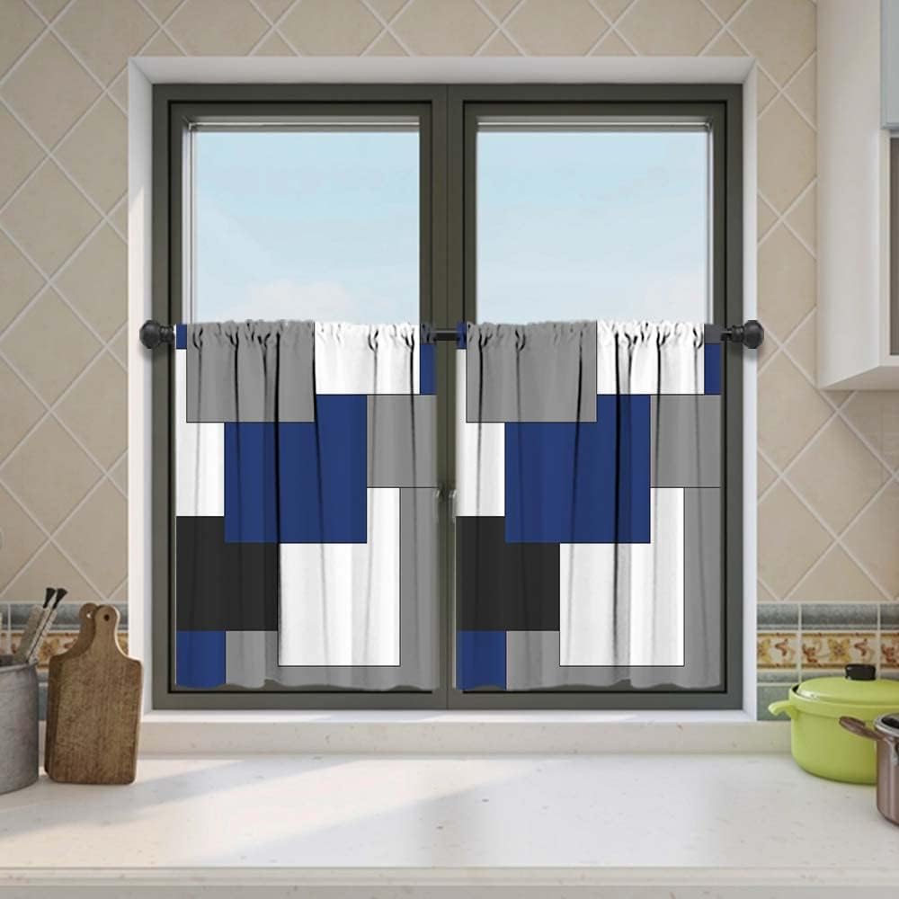 MCALK Brown Blackout Kitchen Curtains Tiers and Valances Set 3 Piece for Windows Beige Kitchen Window Curtains Set,Modern Abstract Art Valances for Living Room(36" Tiers Set)