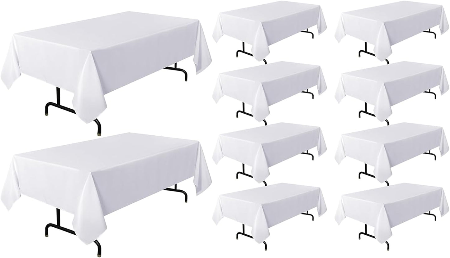 sancua 6 Pack White Tablecloth 90 x 156 Inch - Rectangle Table Cloth for 8 Feet Tables Stain and Wrinkle Resistant Washable Polyester Table Cover for Dining Wedding Banquet Party Buffet Restaurant